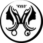 Scissors Professionals emblem with two women in profile and scissors